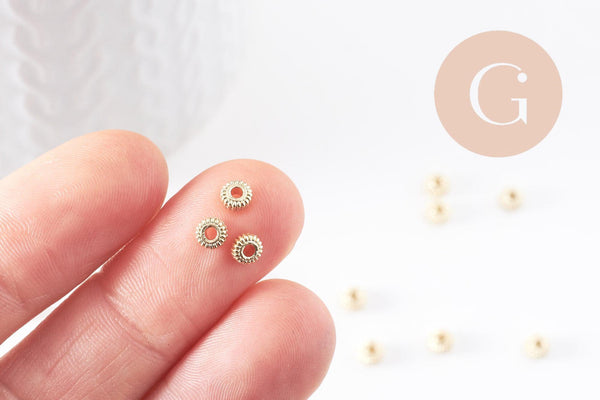 Perles rondelles intercalaires texturées zamac doré 4.5mm, x20 (G10094)