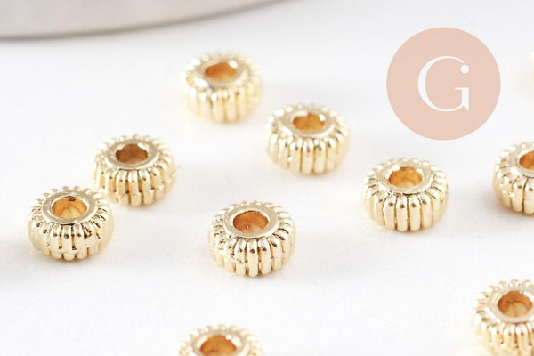 Perles rondelles intercalaires texturées zamac doré 4.5mm, x20 (G10094)