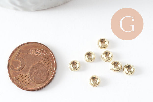 Perles rondelles striée zamac doré 5mm, perles dorées intercalaire pour création bijoux x20 G9546