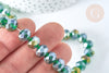 Perles rondelles verre facettée vert irisé 10x8mm, cristal, le fil de 53cm (G7454)