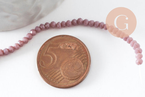 Perles rondelles verre facettées mauve 3x2mm, création bijoux cristal, fil de 43cm, x1 (G9132)