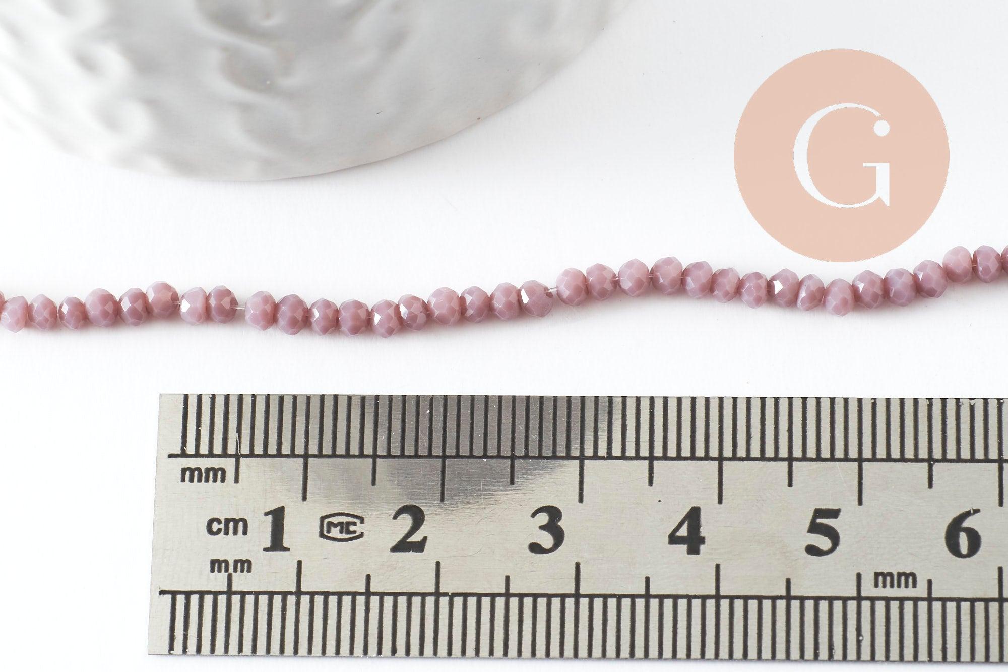 Perles rondelles verre facettées mauve 3x2mm, création bijoux cristal, fil de 43cm, x1 (G9132)