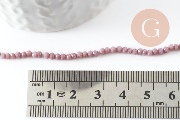 Perles rondelles verre facettées mauve 3x2mm, création bijoux cristal, fil de 43cm, x1 (G9132)