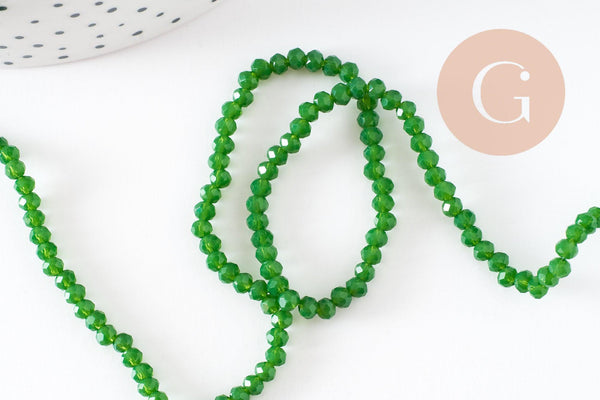 Perles rondelles verre opaque facettées vert 3.5x2.5~3mm, création bijoux cristal DIY, fil de 35cm X1 (G3907)