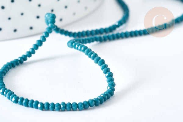 Perles rondelles verre opaque facettées vert 3x2mm, x1 fil de 39cm (G8263)