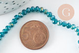 Perles rondelles verre transparent bleues turquoise AB facetté 4x3mm, x1 fil de 42cm (G8254)