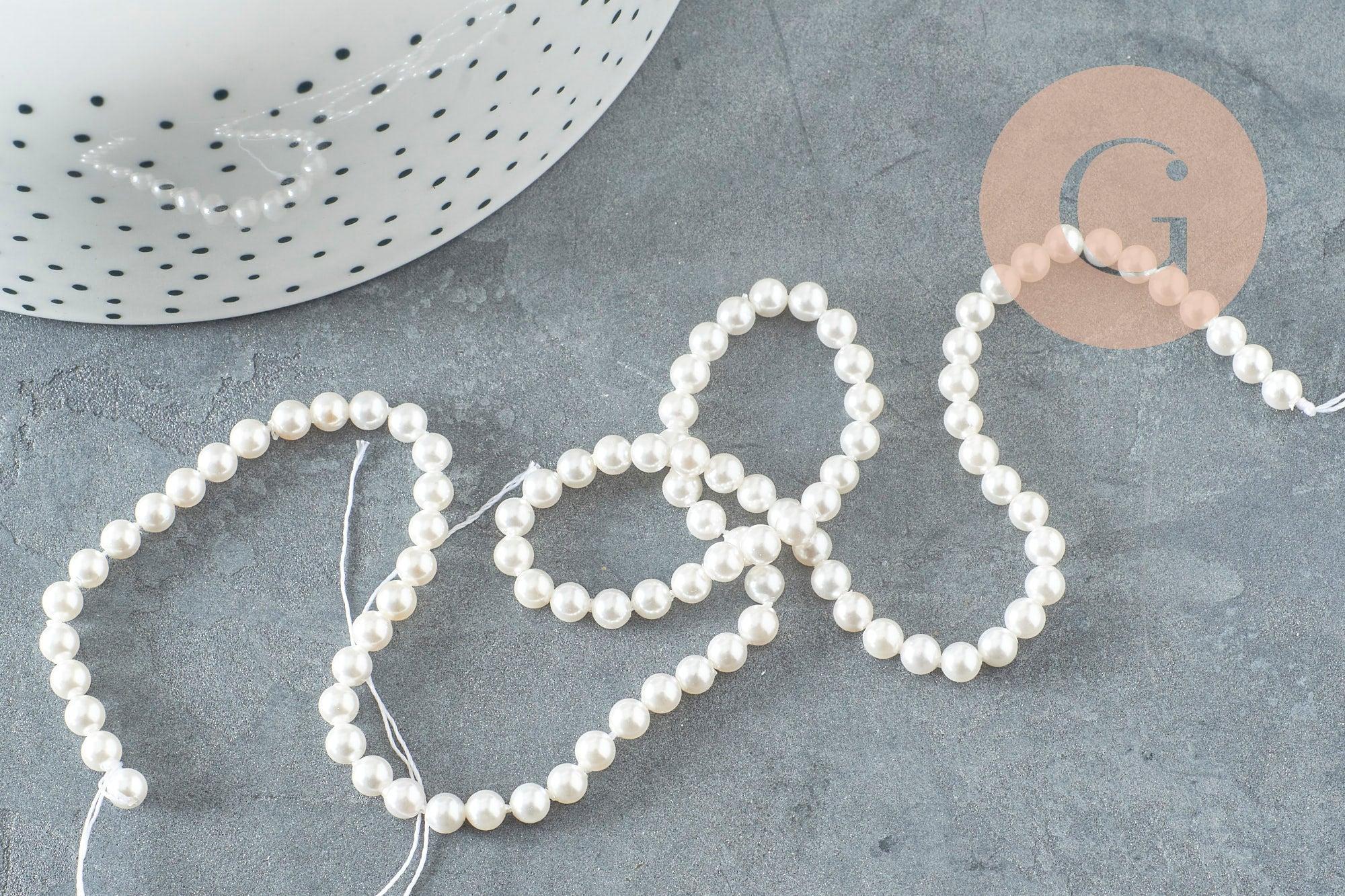 Perles rondes coquillage naturel blanche nacrées 4mm, x1 fil de 40cm (G9033)