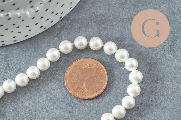 Perles rondes coquillage naturel blanche nacrées 6mm, x1 fil de 40cm (G10131)