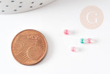 Perles rondes de rocaille verre transparent arc-en-ciel 3~3.5mm, x10gr