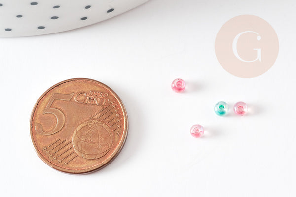 Perles rondes de rocaille verre transparent arc-en-ciel 3~3.5mm, x10gr