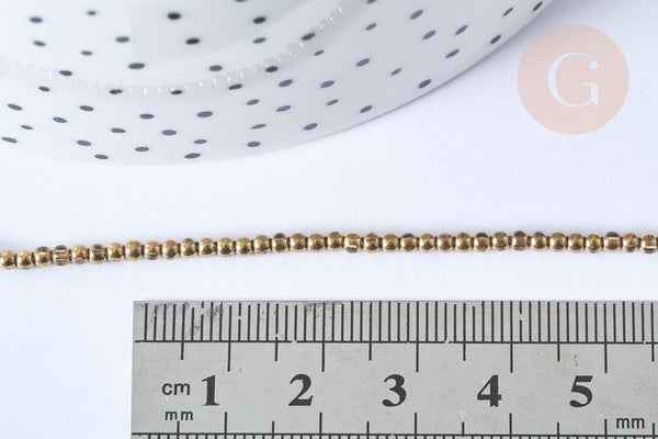 Perles rondes dorées métallisées verre 2,5mm, le fil de 35.8cm, x1 (G7850)