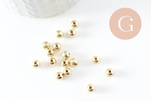 Perles rondes en zamac doré strié 5mm, intercalaires sans nickel, x20 G9543