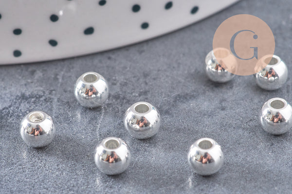 Perles rondes intercalaire acier 304 inoxydable argenté 6mm, x10 (G10854)