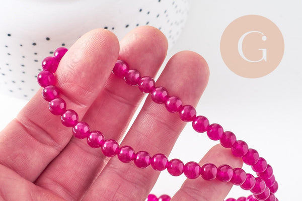 Perles rondes jade naturel rose FUCHSIA 6mm, x1 fil de 38cm (G1784)