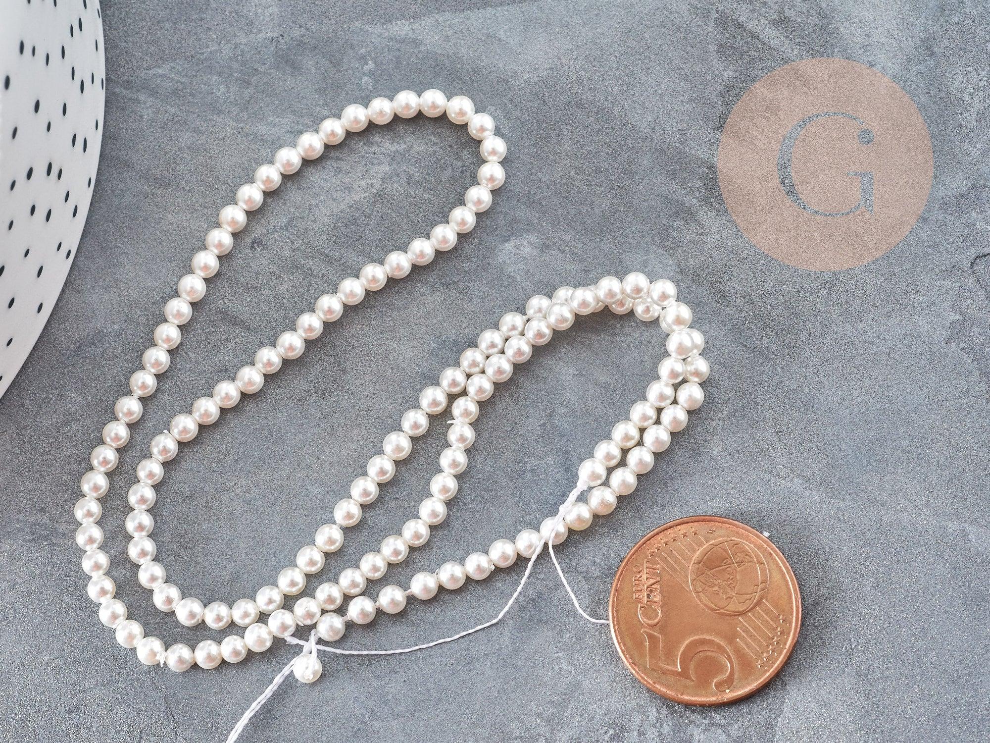 Perles rondes nacre blanche naturelle 3mm, création bijoux nacre coquillage, fil de 41cm, x1 (G9032)
