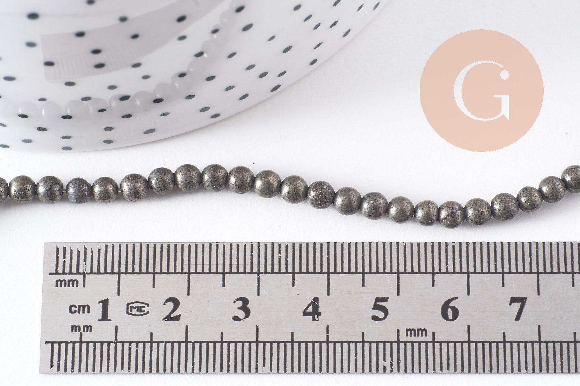 Perles rondes pyrite naturelle 4mm grade A, x1 fil de 39cm (G1539)