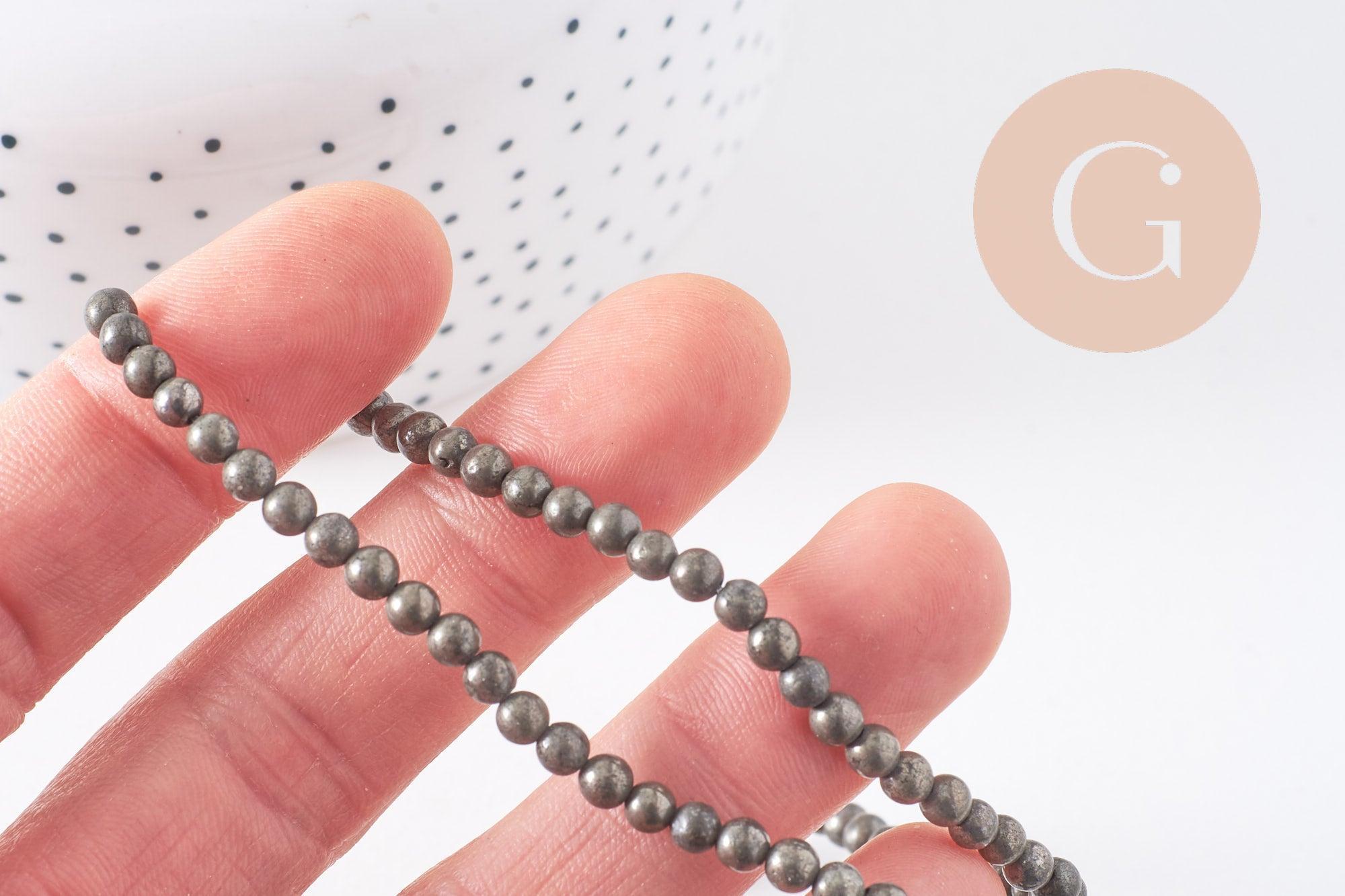 Perles rondes pyrite naturelle 4mm grade A, x1 fil de 39cm (G1539)