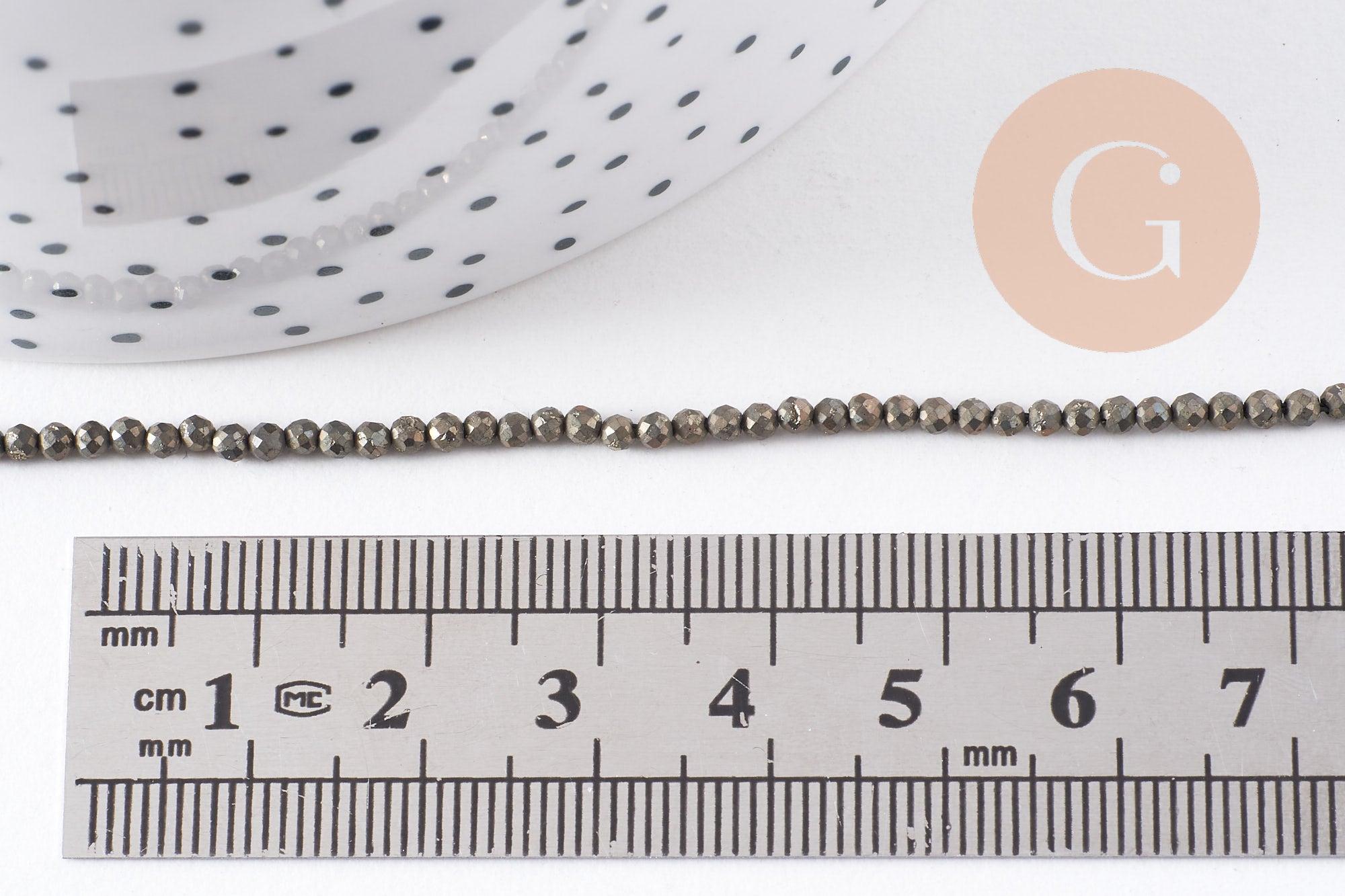 Perles rondes pyrite naturelle facettée 2mm, x1 fil de 40cm (G4046)