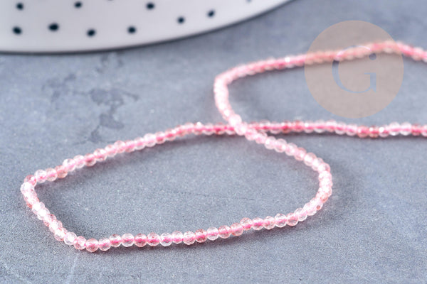 Perles rondes quartz fraise 2mm, pierre naturelle, le fil de 38cm, x1 (G8699)