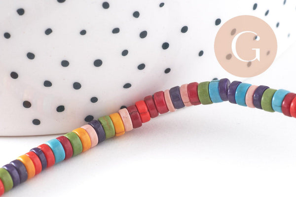 Perles rondes rondelles howlite multicolore, perles pierre,fabrication bijoux,perle heshi,howlite synthétique, fil de 160 perles, X1 G4500