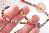 Perles rondes rondelles howlite multicolore, perles pierre,fabrication bijoux,perle heshi,howlite synthétique, fil de 160 perles, X1 G4500