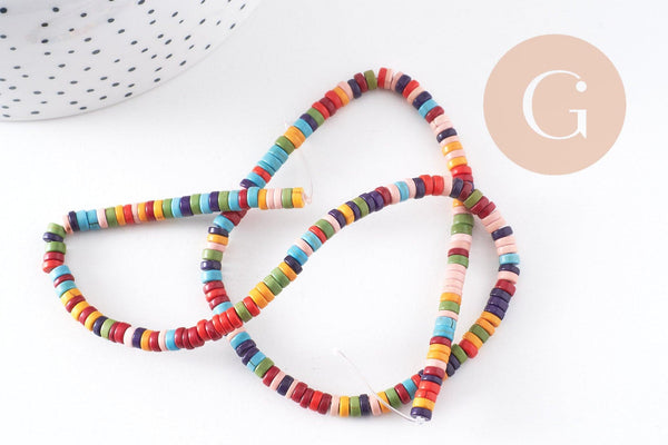 Perles rondes rondelles howlite multicolore, perles pierre,fabrication bijoux,perle heshi,howlite synthétique, fil de 160 perles, X1 G4500