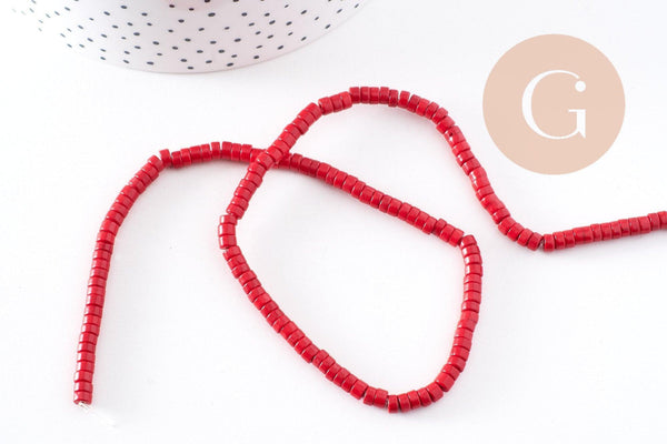 Perles rondes rondelles turquoise rouge 4x2mm, perles corail Heishi de synthèse, x1 fil de 45 cm (G0847)