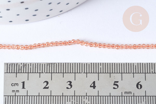 Perles rondes verre cristal beige facettes 2mm, x1 fil de 38cm (G7947)