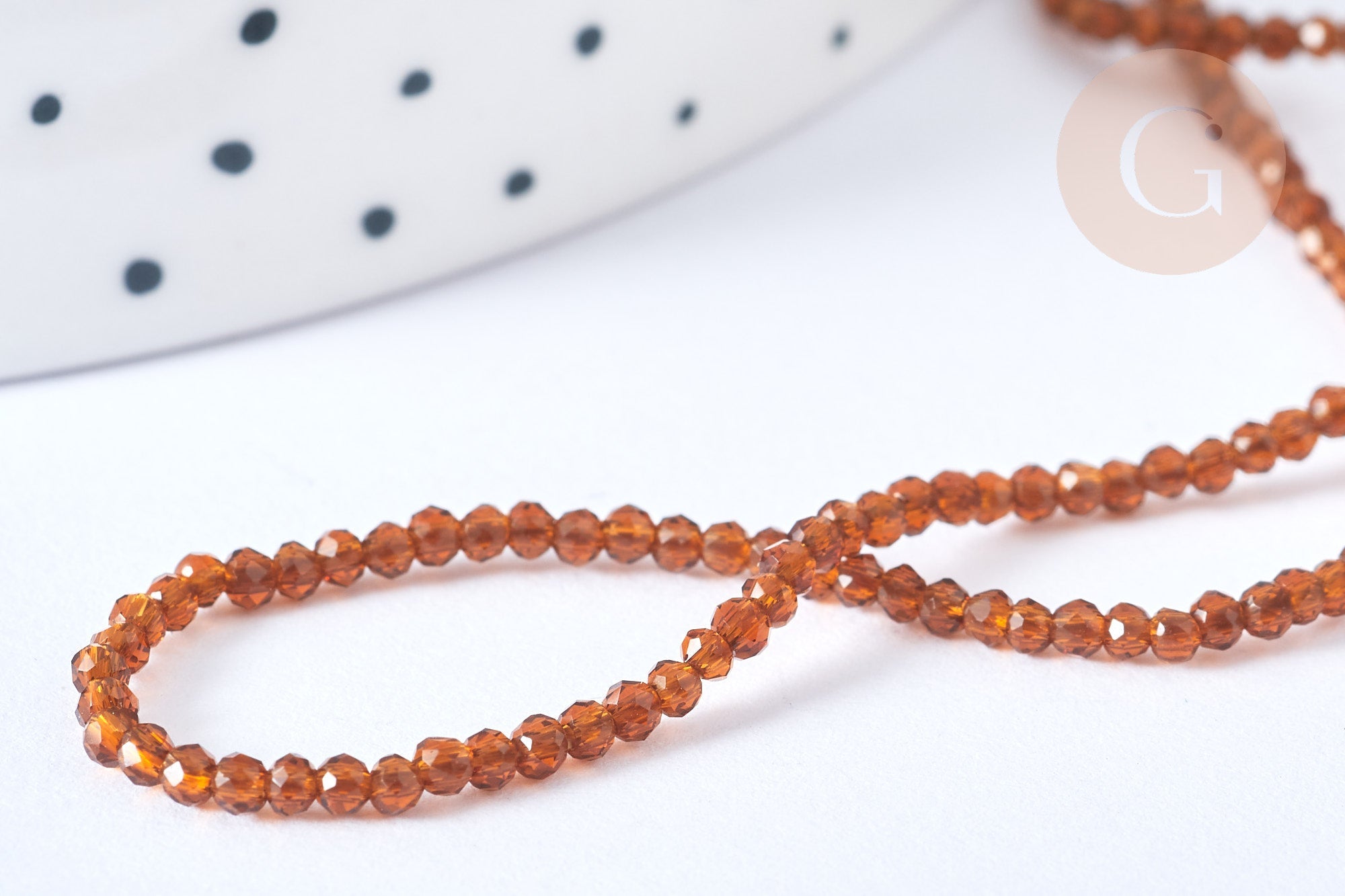 Perles rondes verre marron, marron clair facettes 2mm, x1 fil de 38cm (G7950)