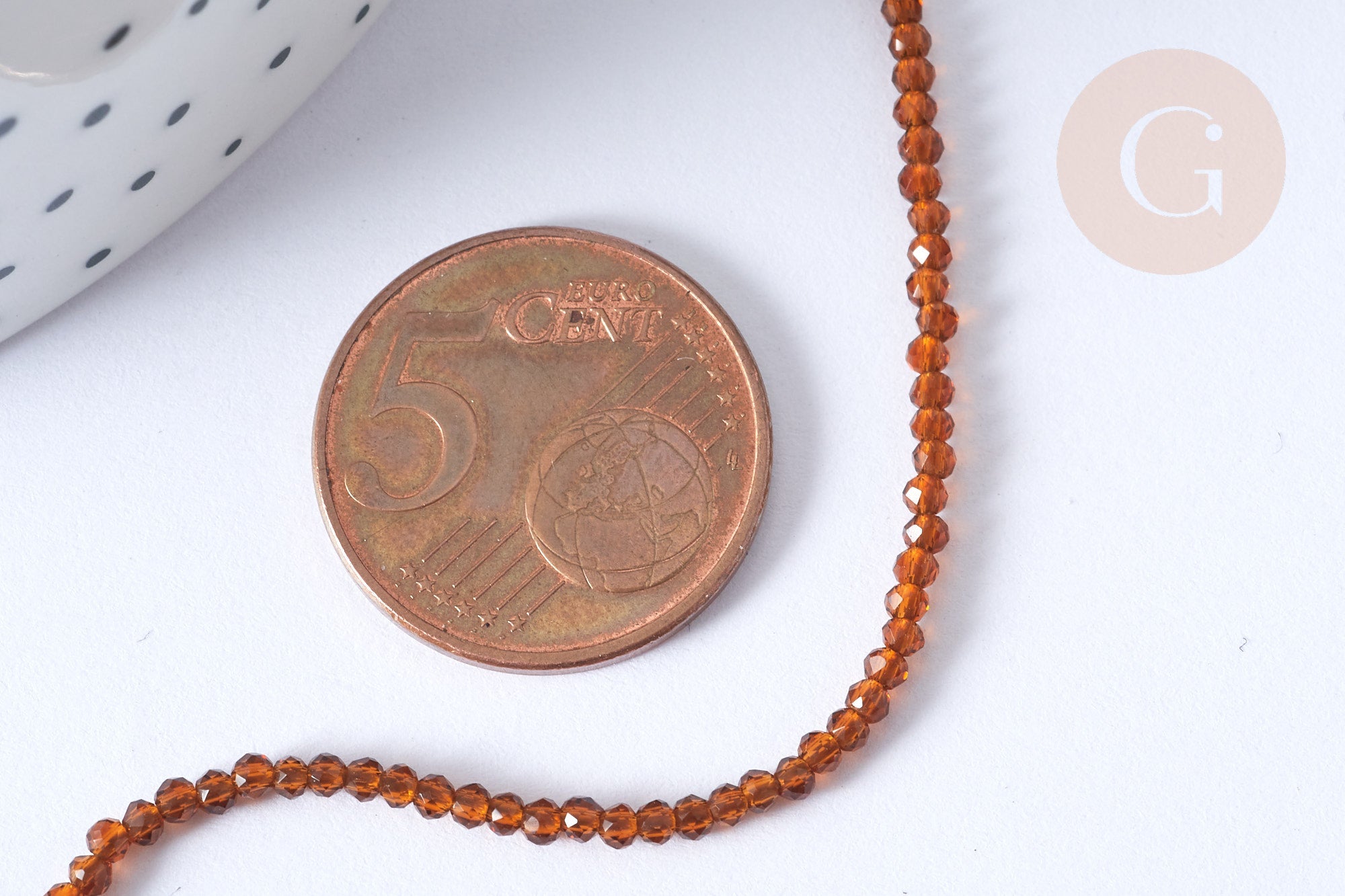 Perles rondes verre marron, marron clair facettes 2mm, x1 fil de 38cm (G7950)