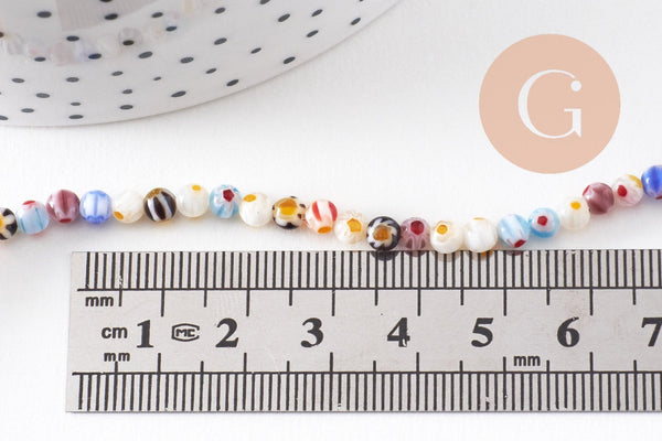 Perles rondes verre millefiori 4mm, x1 fil de 33cm (G5364)