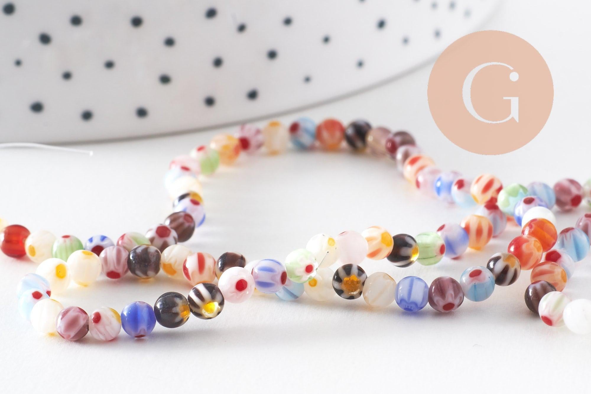 Round millefiori glass beads 4mm, x1 strand of 33cm (G5364)