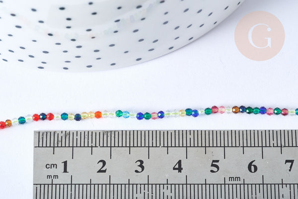 Perles rondes verre multicolore 2mm, perle verre, création bijoux cristal, fil de 38cm, x1 (G7951)