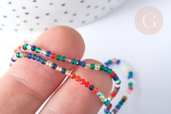 Perles rondes verre multicolore 2mm, perle verre, création bijoux cristal, fil de 38cm, x1 (G7951)