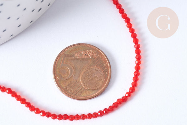 Perles rondes verre rouge vif facettes 2mm, cristal, le fil de 38cm x1 (G7953)