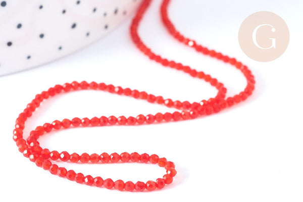 Perles rondes verre rouge vif facettes 2mm, cristal, le fil de 38cm x1 (G7953)