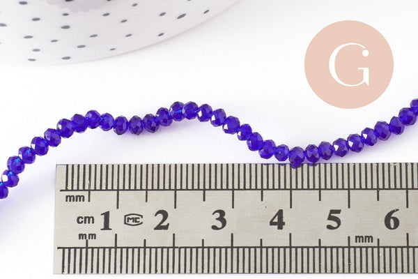 Perles toupies bleu, cristal bleu marine,Perle verre facette, 3x2mm- fil de 38 cm, x1 (G2198)