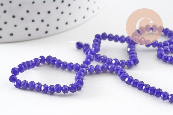 Perles toupies bleu, cristal bleu marine,Perle verre facette, 4x3mm ,fil de 49 cm , x1 (G2720)