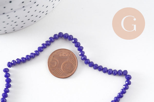 Perles toupies bleu, cristal bleu marine,Perle verre facette, 4x3mm ,fil de 49 cm , x1 (G2720)