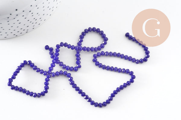 Perles toupies bleu, cristal bleu marine,Perle verre facette, 4x3mm ,fil de 49 cm , x1 (G2720)