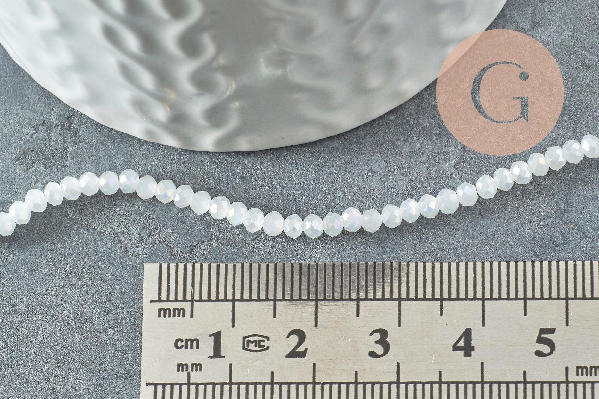 Perles toupies cristal blanc irisé facette 2.5mm, x1 fil de 40cm (G2643)