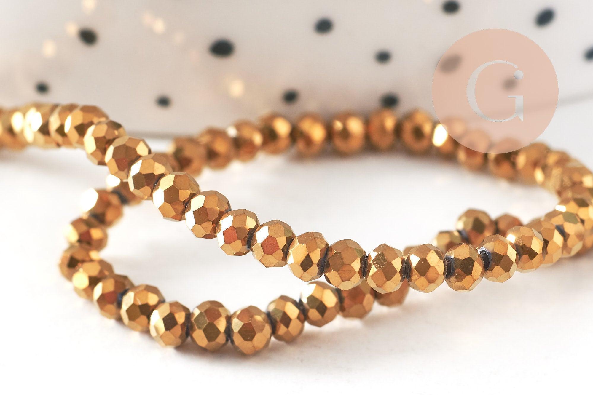 Perles toupies cristal doré irisé, perles bijoux, perle cristal,Perle verre facette,création bijoux, fil de 180,3x2mm, x1 (G4686)