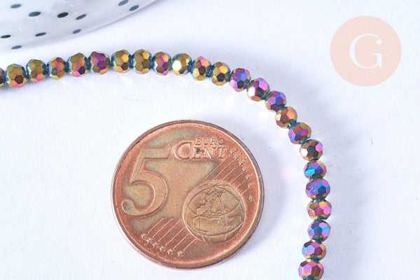 Perles toupies cristal noir irisé 3.5x2.5mm, perles bijoux, perle cristal,Perle verre facette,création bijoux, fil 25.4cm (G6754)