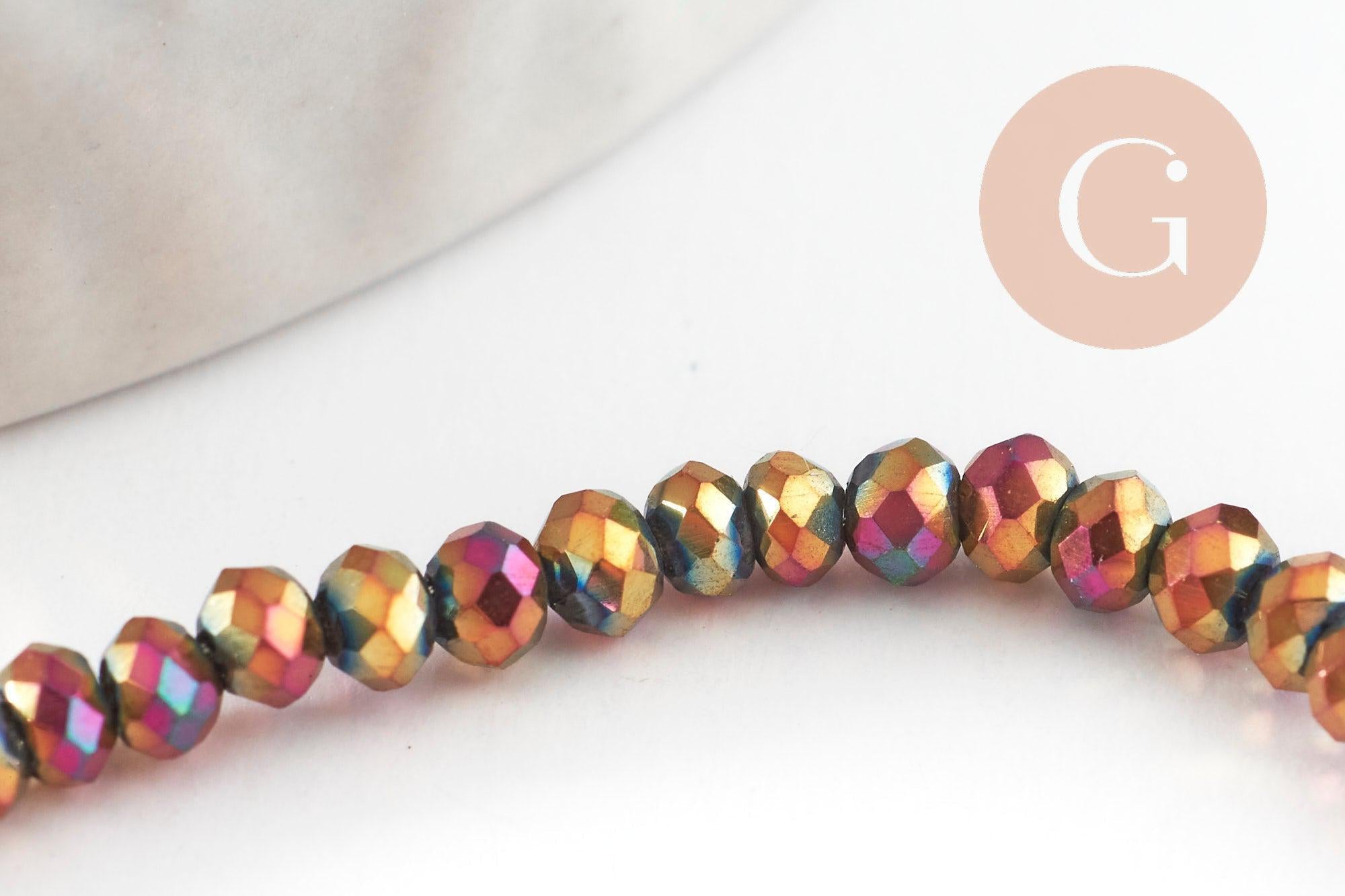 Perles toupies cristal rouge irisé métallisé 3x2mm, perles création bijoux, fil de 33cm x1 (G8106)
