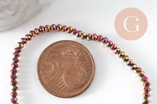 Perles toupies cristal rouge irisé métallisé 3x2mm, perles création bijoux, fil de 33cm x1 (G8106)