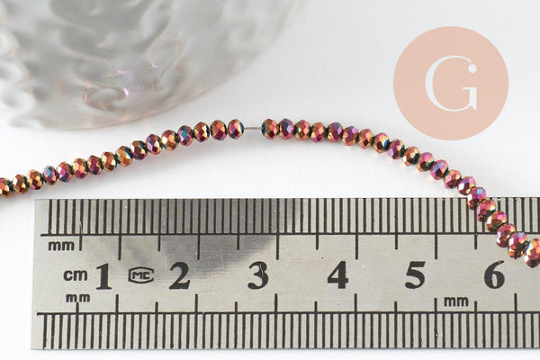 Perles toupies cristal rouge irisé métallisé 3x2mm, perles création bijoux, fil de 33cm x1 (G8106)