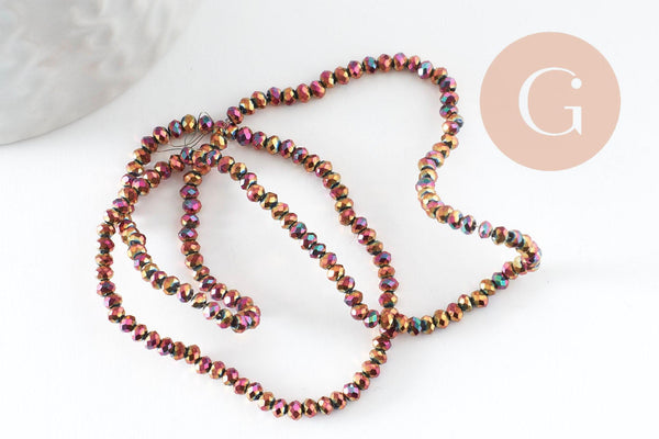 Perles toupies cristal rouge irisé métallisé 3x2mm, perles création bijoux, fil de 33cm x1 (G8106)