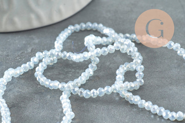 Perles toupies cristal transparent gris clair irisé, bijoux cristal,verre facette,création bijoux, 2.5x2mm, fil de 45cm x1 (G3617)