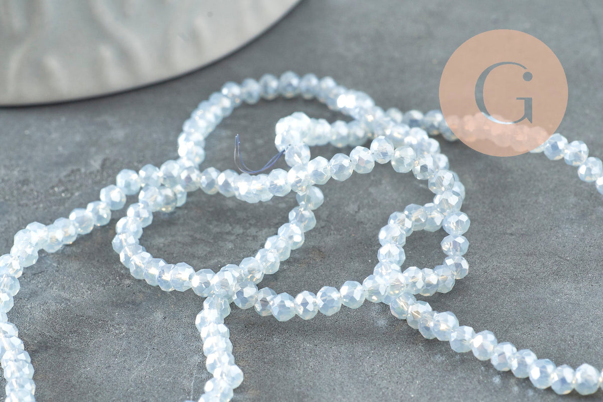 Perles toupies cristal transparent gris clair irisé, bijoux cristal,verre facette,création bijoux, 2.5x2mm, fil de 45cm x1 (G3617)