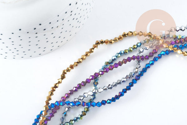 Perles toupies en verre coloré 4x4.5mm, x1 fil de 45cm (G9050)